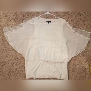 Prelude Flowing Dress Blouse with Rhinestone Butterfly Sleeves White